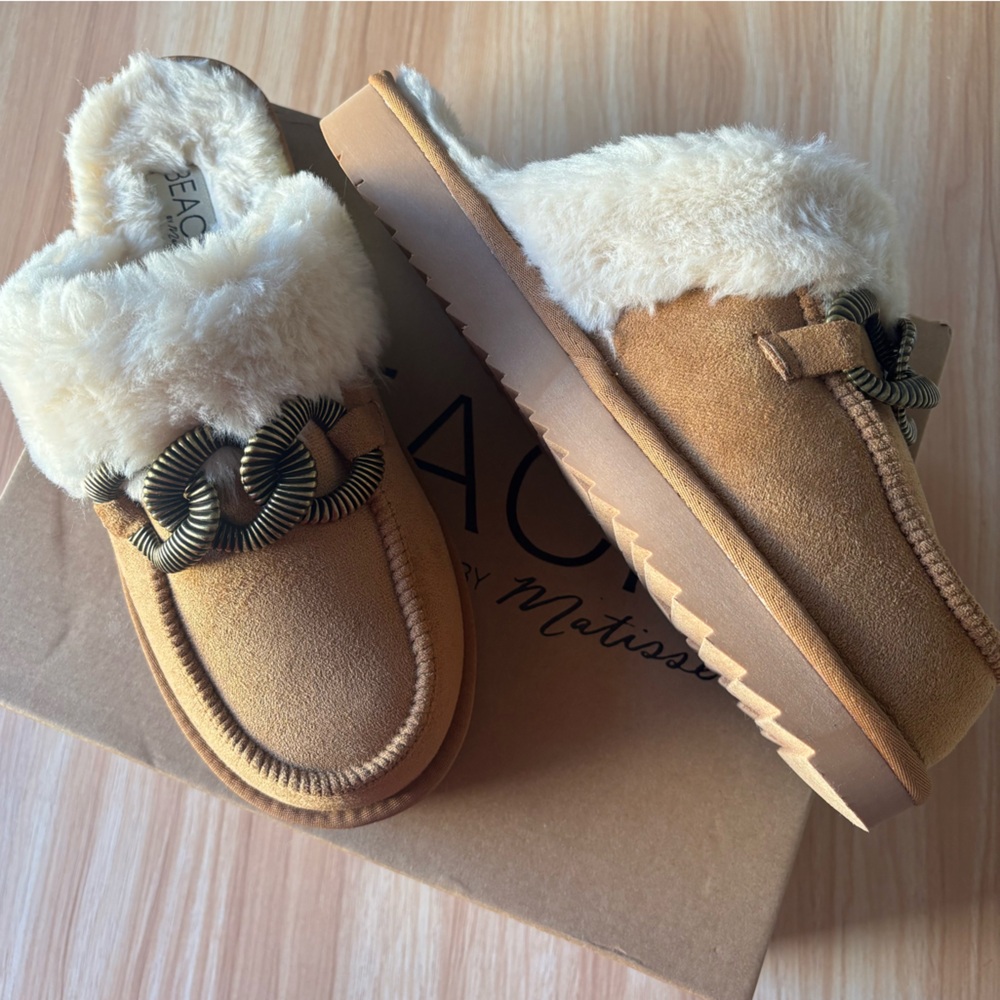 NIB Beach By Matisse Latigo Slipper WomenS SZ 10 Tan Shearling Slip-On Clogs - Picture 7 of 12